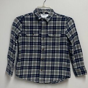 Old Navy Navy and Gray Checkered flannel Shirt size youth small 6/7 cotton